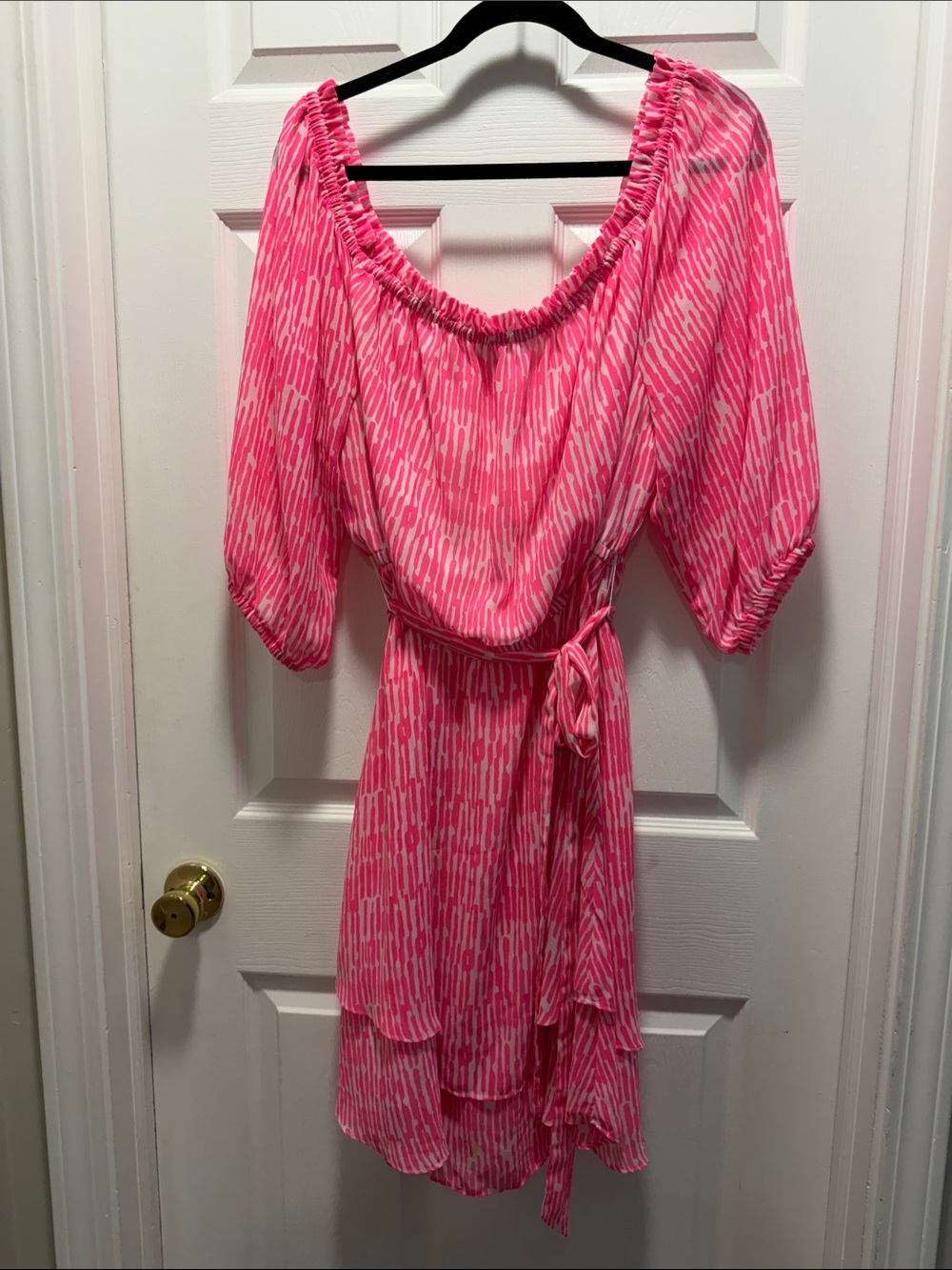 Lane Bryant Size 18-20 Hot Pink Patterned Tie-Waist Midi Dress